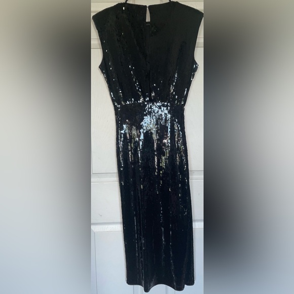 Express Sequin Midi Dress with shoulder pads Black style# 07806671 NWOT New - Picture 5 of 12